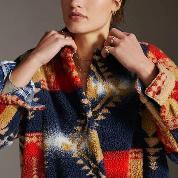 Anthropologie X Pilcro Leopard Sherpa Duster Jacket - Picture 8 of 11